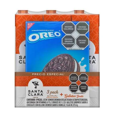 Leche UHT Santa Clara Deslactosada + Oreo 3 pack