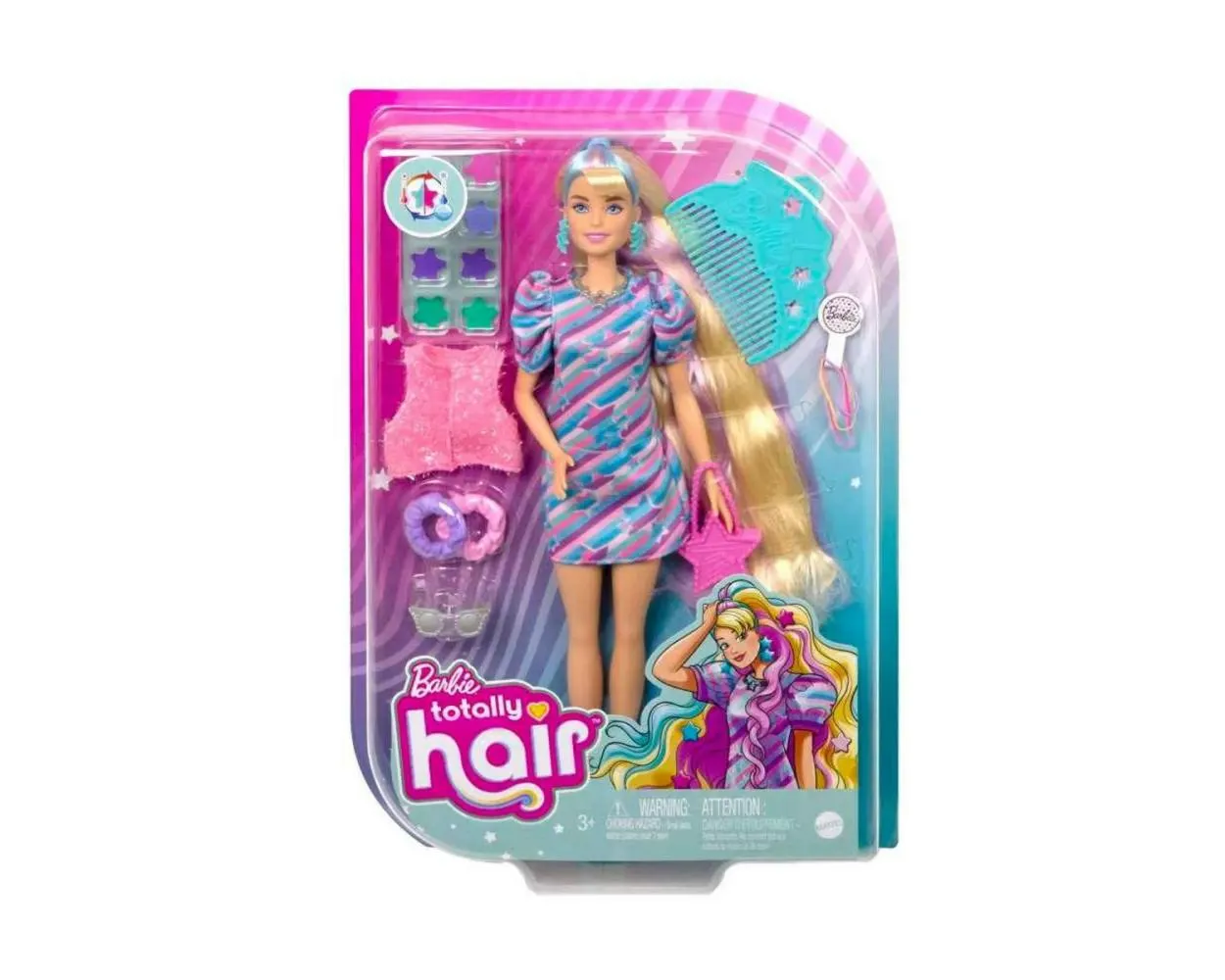 Muñeca Barbie Fashion and Beauty Totally Hair Vestido de Estrellas