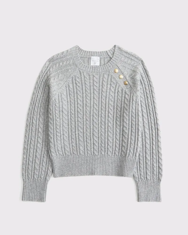cable button crew sweater