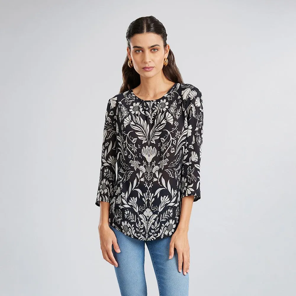 Blusa Floral Escote Gota