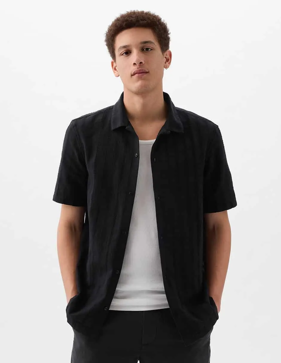 Camisa casual de algodón manga corta para hombre