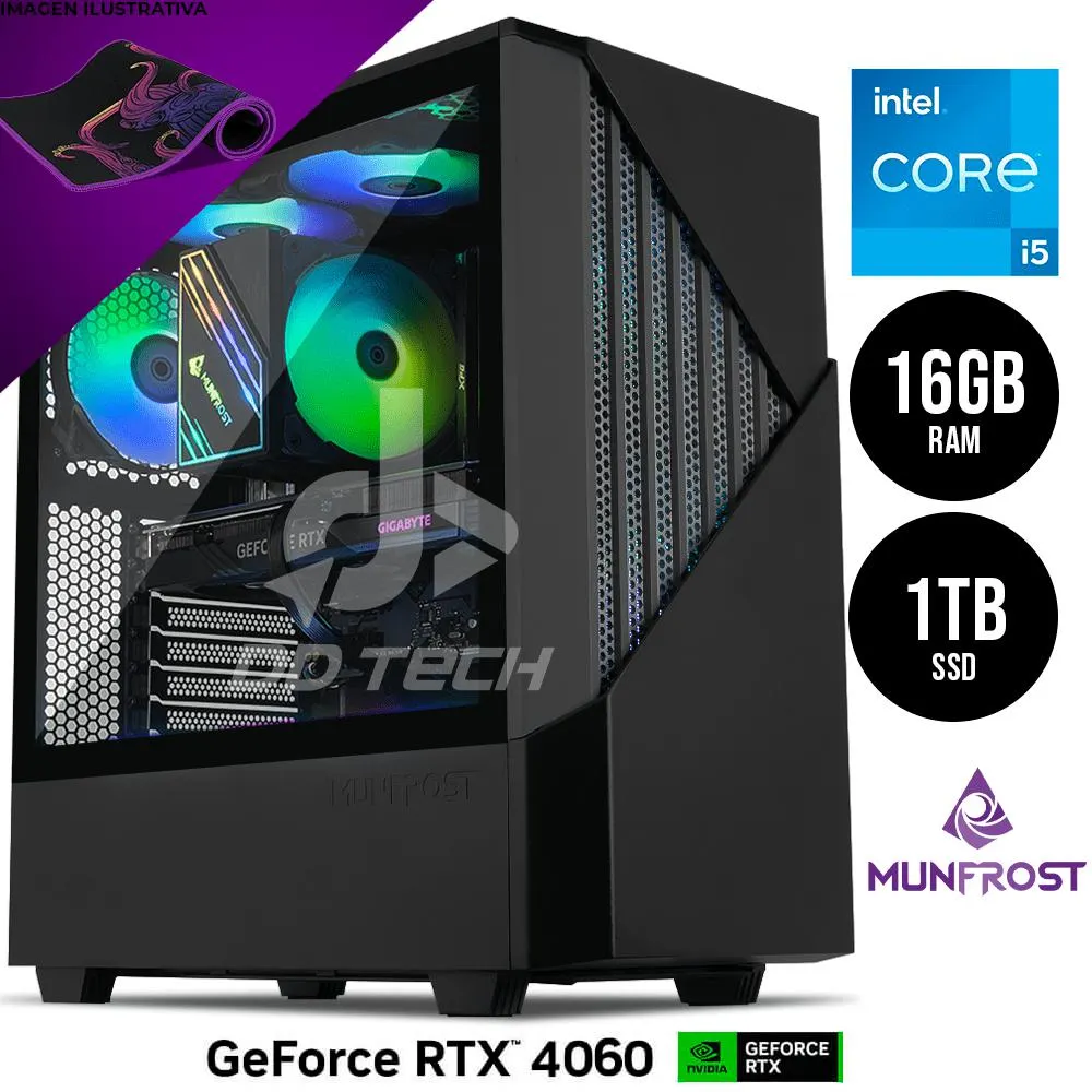 Computadora PRIDE GAMING TINO / POTENCIADA POR MUNFROST / NVIDIA® GeForce RTX™ 4060 / Intel Core i5-12400 / 16GB RAM / 1TB SSD M.2 NVMe / DISIPADOR POR AIRE / 4 VENTILADORES ARGB / 650W 80+ BRONZE / ¡MOUSEPAD MUNFROST XL DE REGALO!