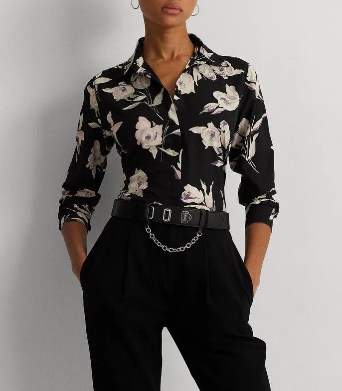Camisa de corte clásico de crepé de China con estampado floral Mujer