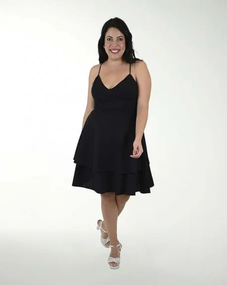 VESTIDO TE CREEPE LISO CON ENCAJE