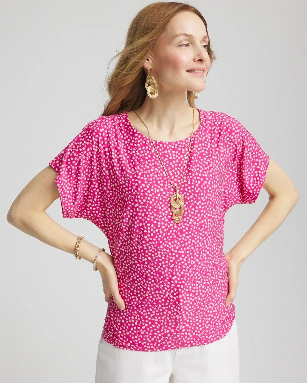 Touch of Cool ™ Cheetah Ruched Banded Hem Top