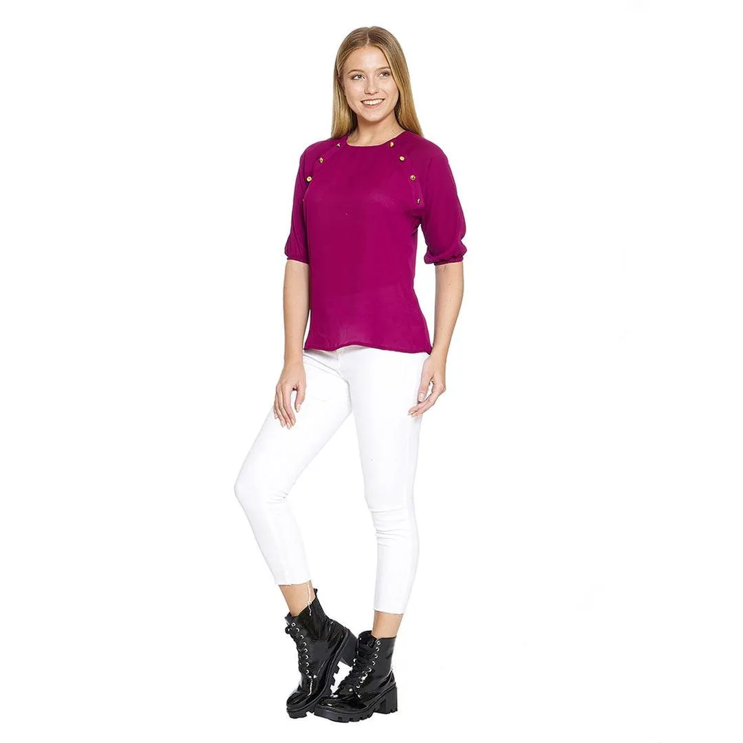 Blusa Para Mujer Manga Dolman 3/4 Holgada Color Frambuesa 330732