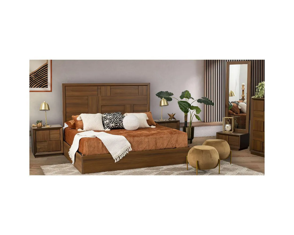 Recámara King Size Atenas Café Parota 4 Piezas