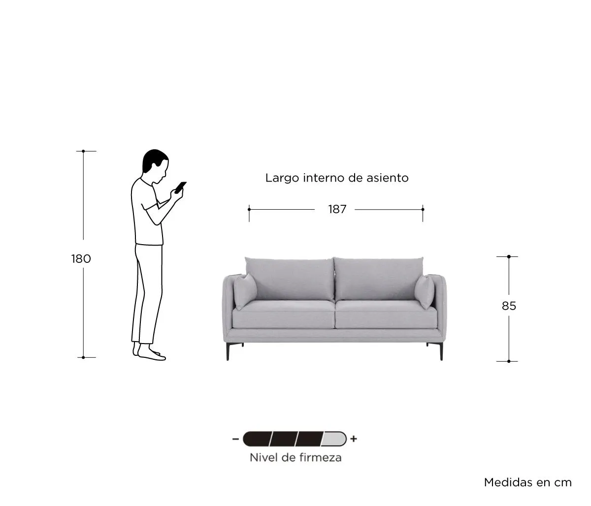 Sofá 3 cuerpos Marina - Gris Claro