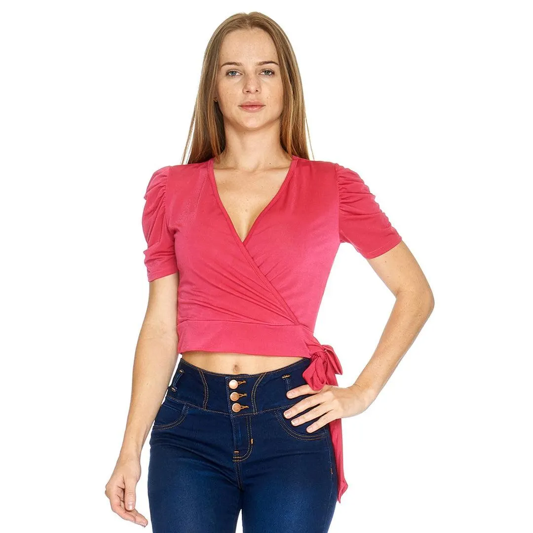 Blusa cruzada Para Mujer Con Amarre Escote Profundo Casual Fiusha