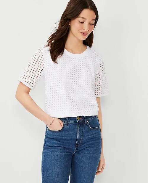 Camisas Ann Taylor Eyelet Front Pima Algodon Blancos | 384901-ZDK