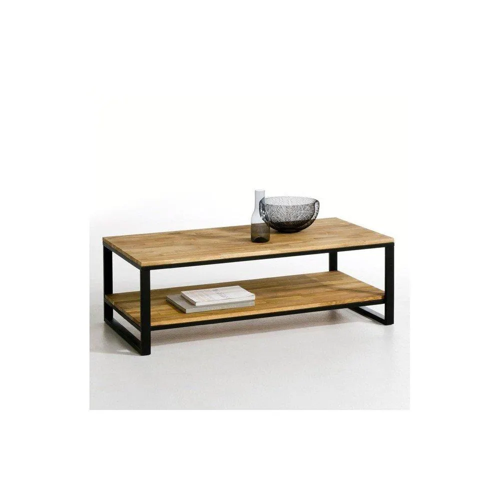 Luma - Mesa de centro estilo industrial estructura de acero y madera de encino