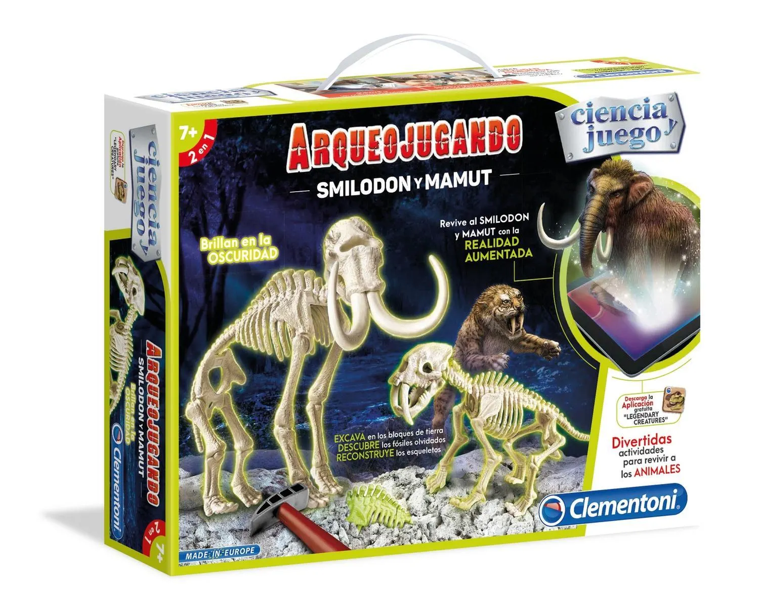 Juego De Excavación Mamut Y Smilodon Fosforescente- Clementoni