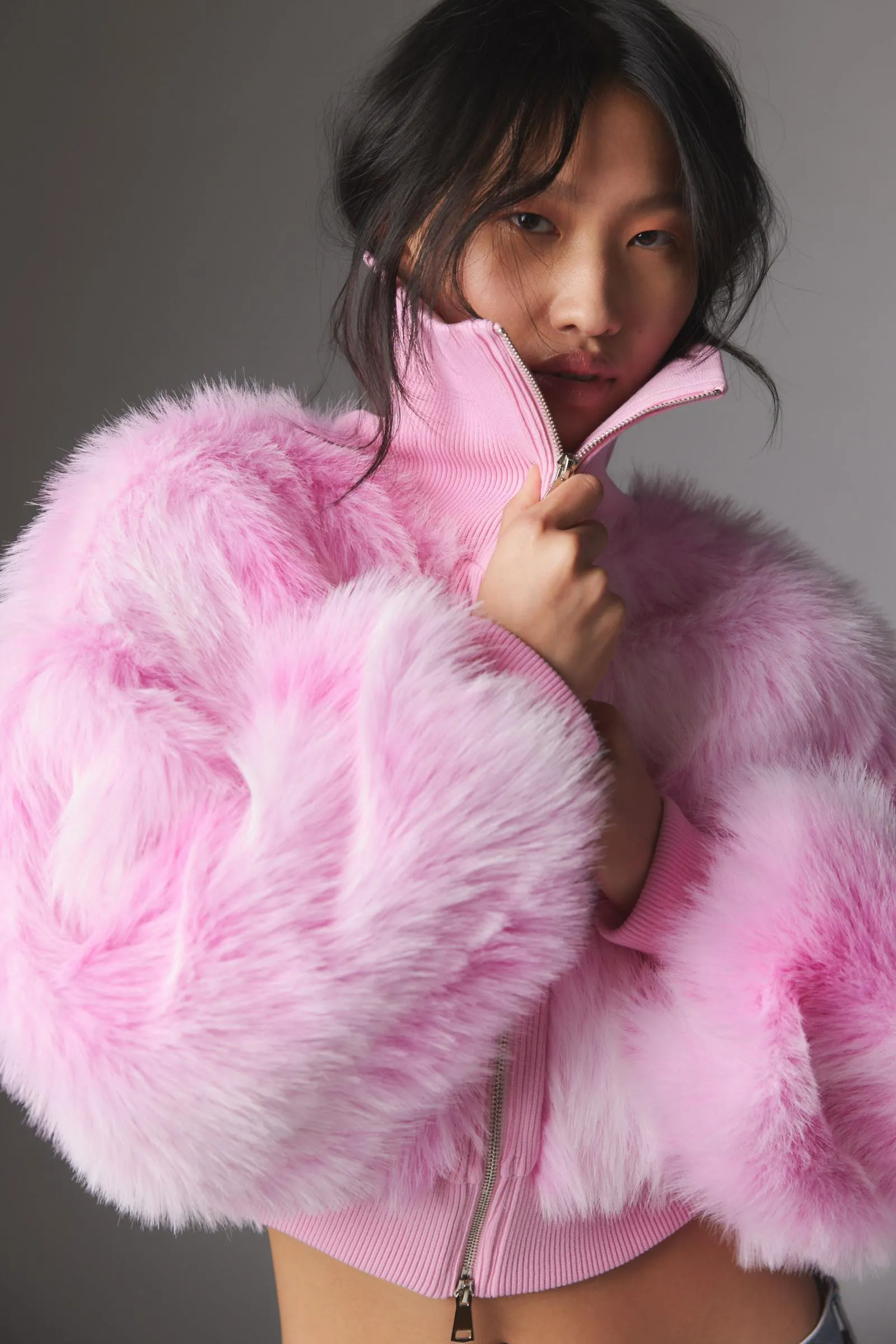 Silence + Noise Portia Faux Fur Cropped Jacket