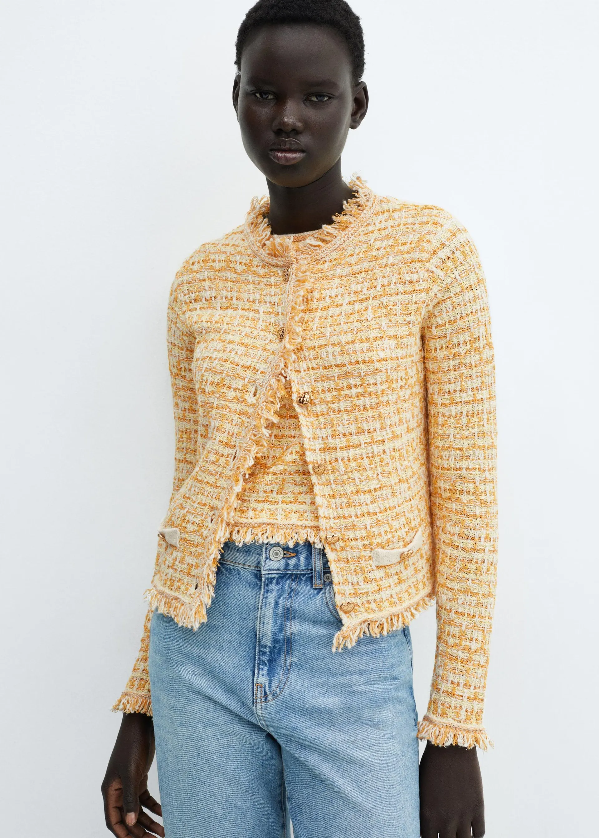 Cárdigan tweed bolsillos