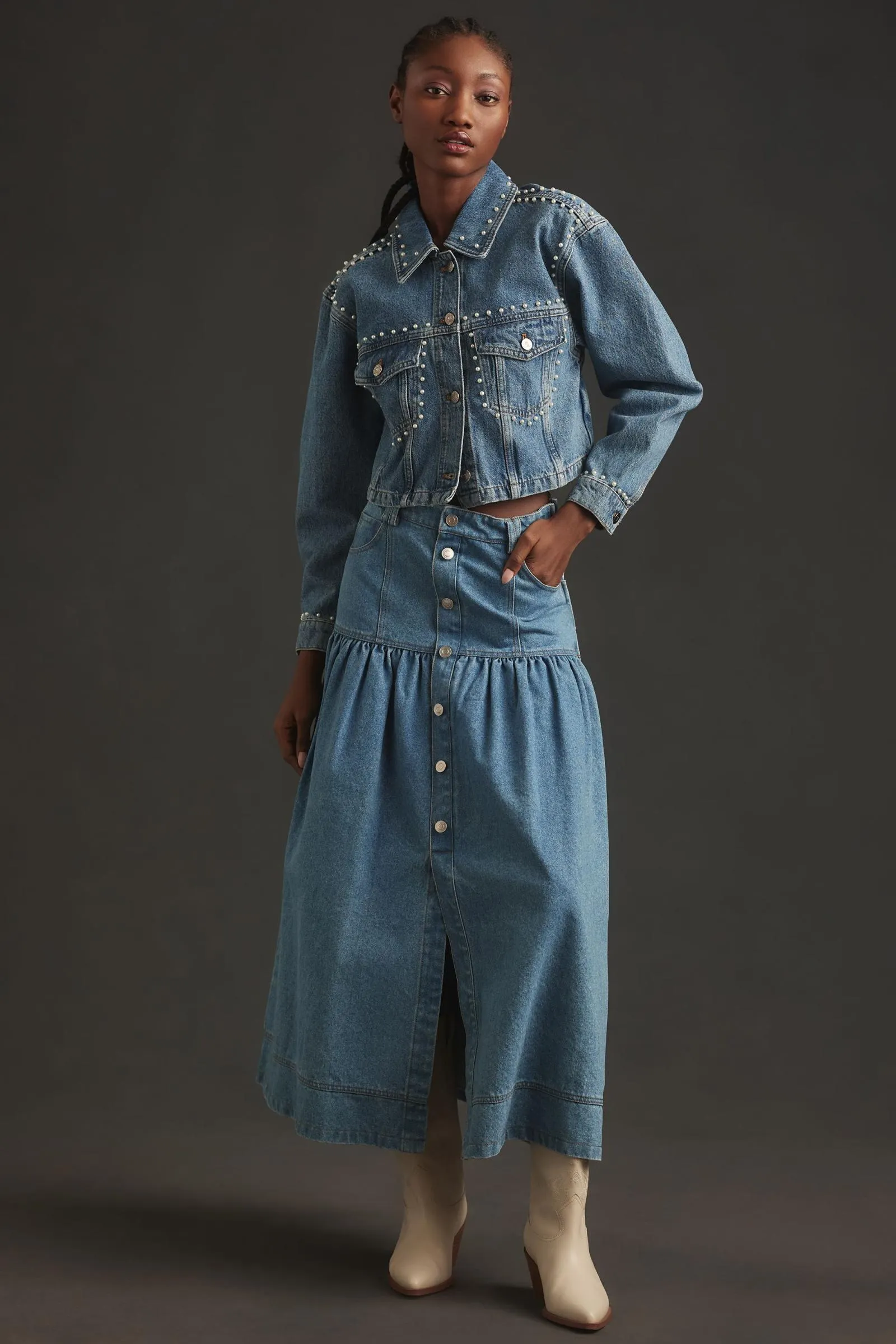 Pilcro Pearl Embroidered Denim Jacket