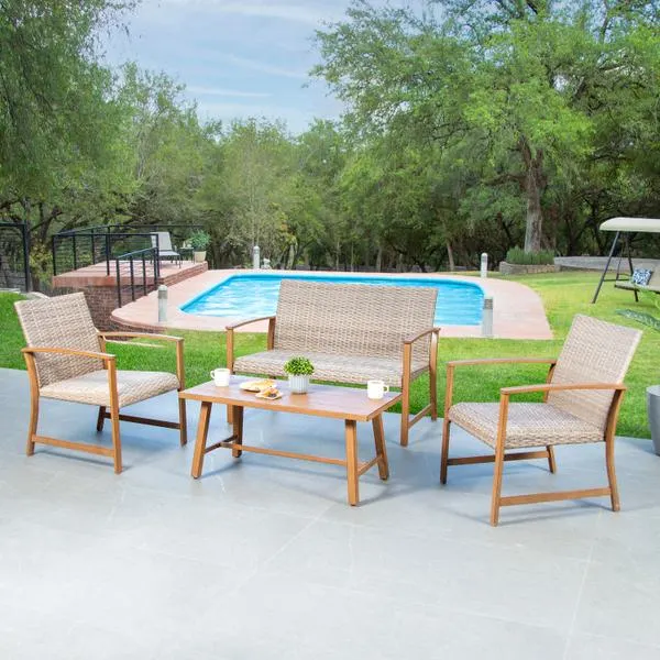 JUEGO DE JARDÍN CAFÉ 4 PIEZAS ESTRUCTURA DE METAL