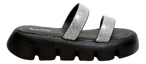 Sandalias Negras Dama Plataforma Brillos Mujer Sara Fareli
