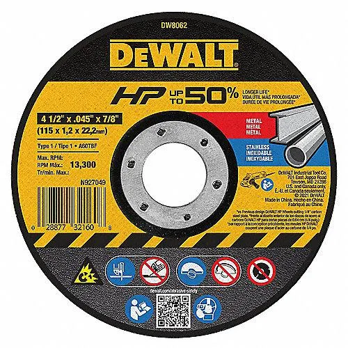 Disco de Corte Abrasivo A60T 4 1/2" Grano 60 para Metales Ferrosos, Acero Inoxidable