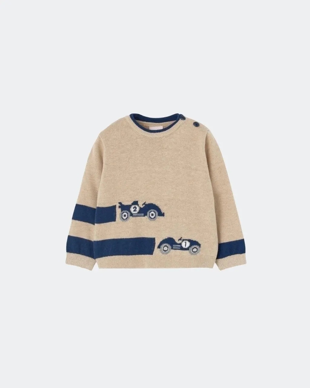 Suéter café con azul y carritos