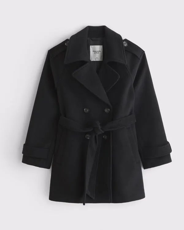 Mid-Length Wool-Blend Trench Coat