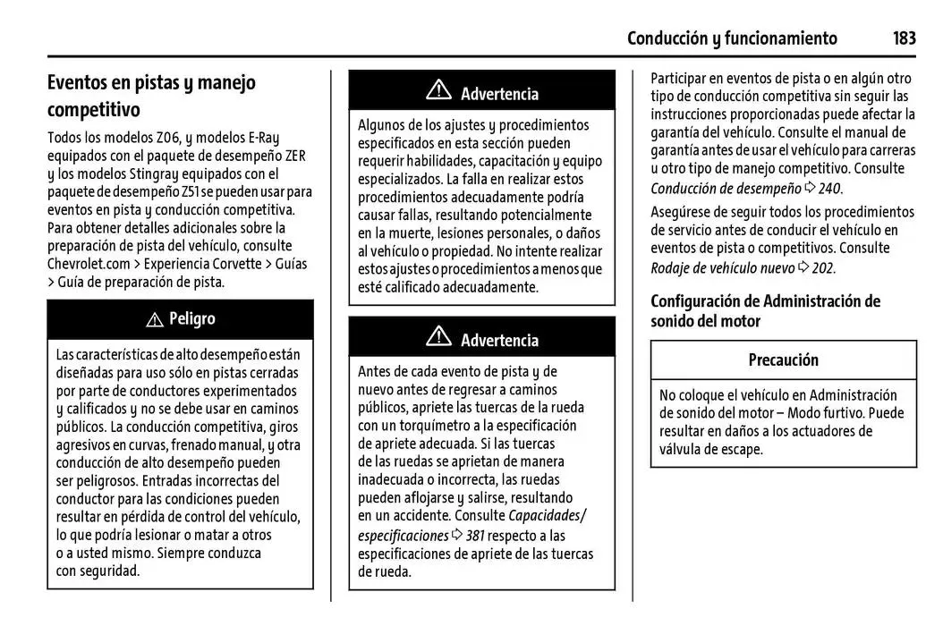 Catálogo de Chevrolet Corvette Stingray Manual del propietario 22 de enero al 31 de diciembre 2025 - Pagina 184