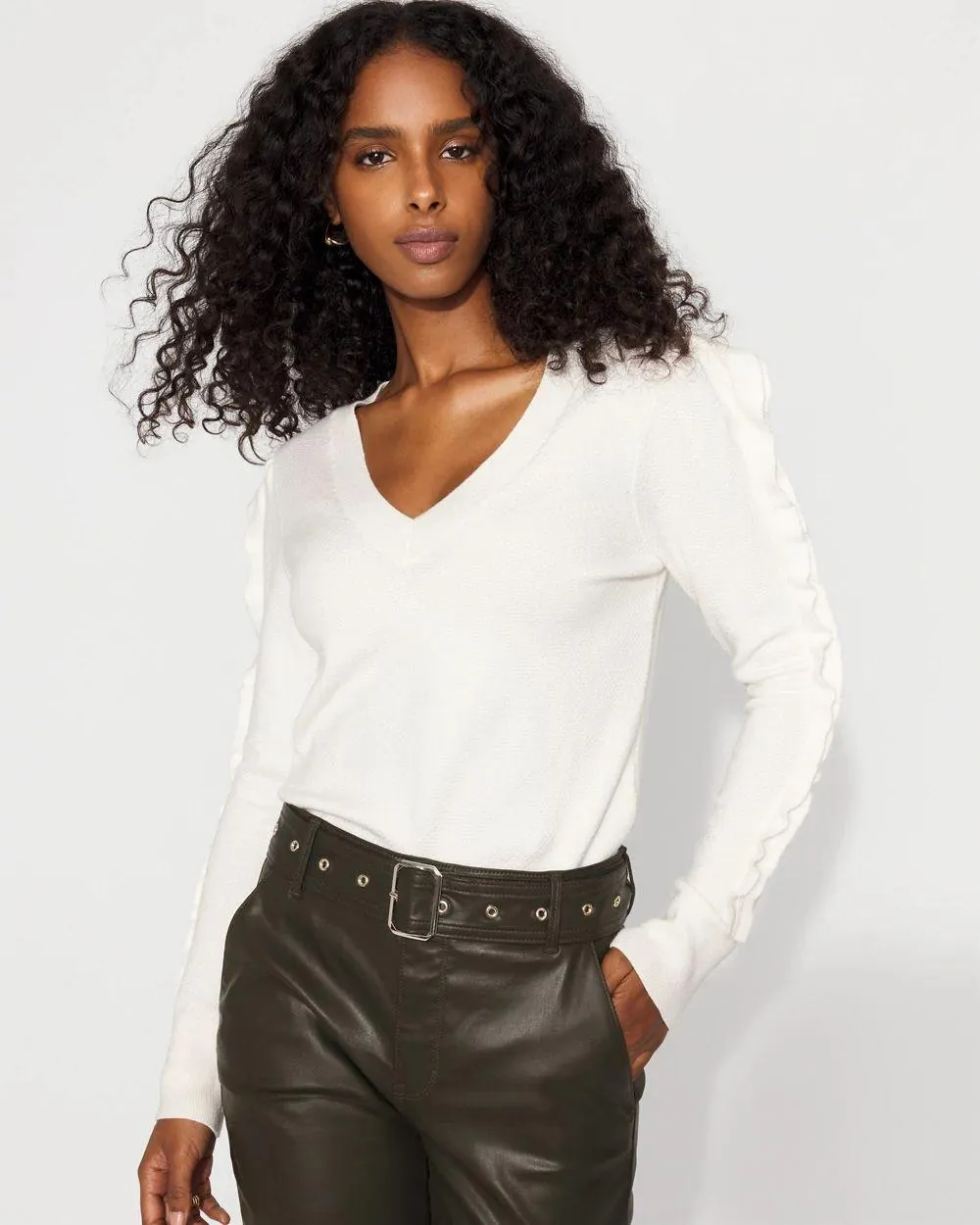 Ruffle Sleeve Pullover Sweater