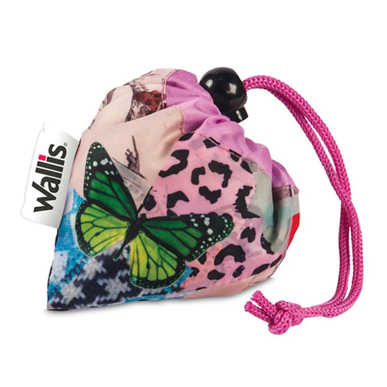 Bolsa ecológica plegable, asas reforzadas, 100% poliéster, rosa/estampado animalitos