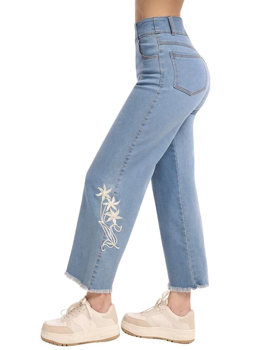 Jeans wide leg Devendi corte cintura alta para mujer
