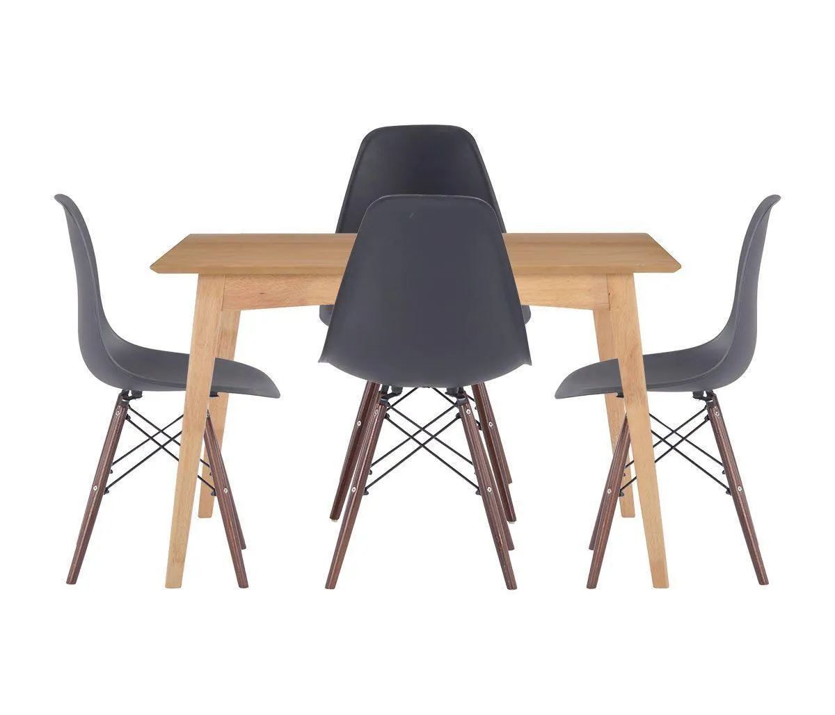 Mesa de comedor extensible Olier 75cm - Encino + 4 Sillas réplica Eames nogal - Negro