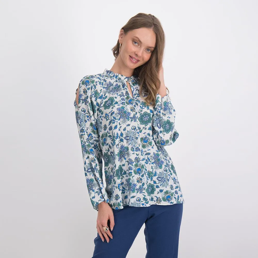 Blusa Floral Cuello Ceñido