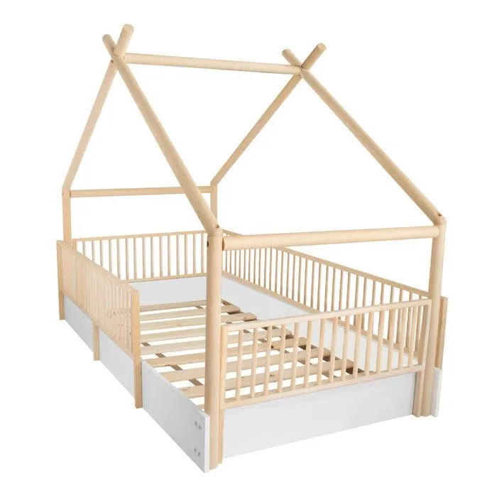 Cama Chalet Cercada Natural (no barnizada)