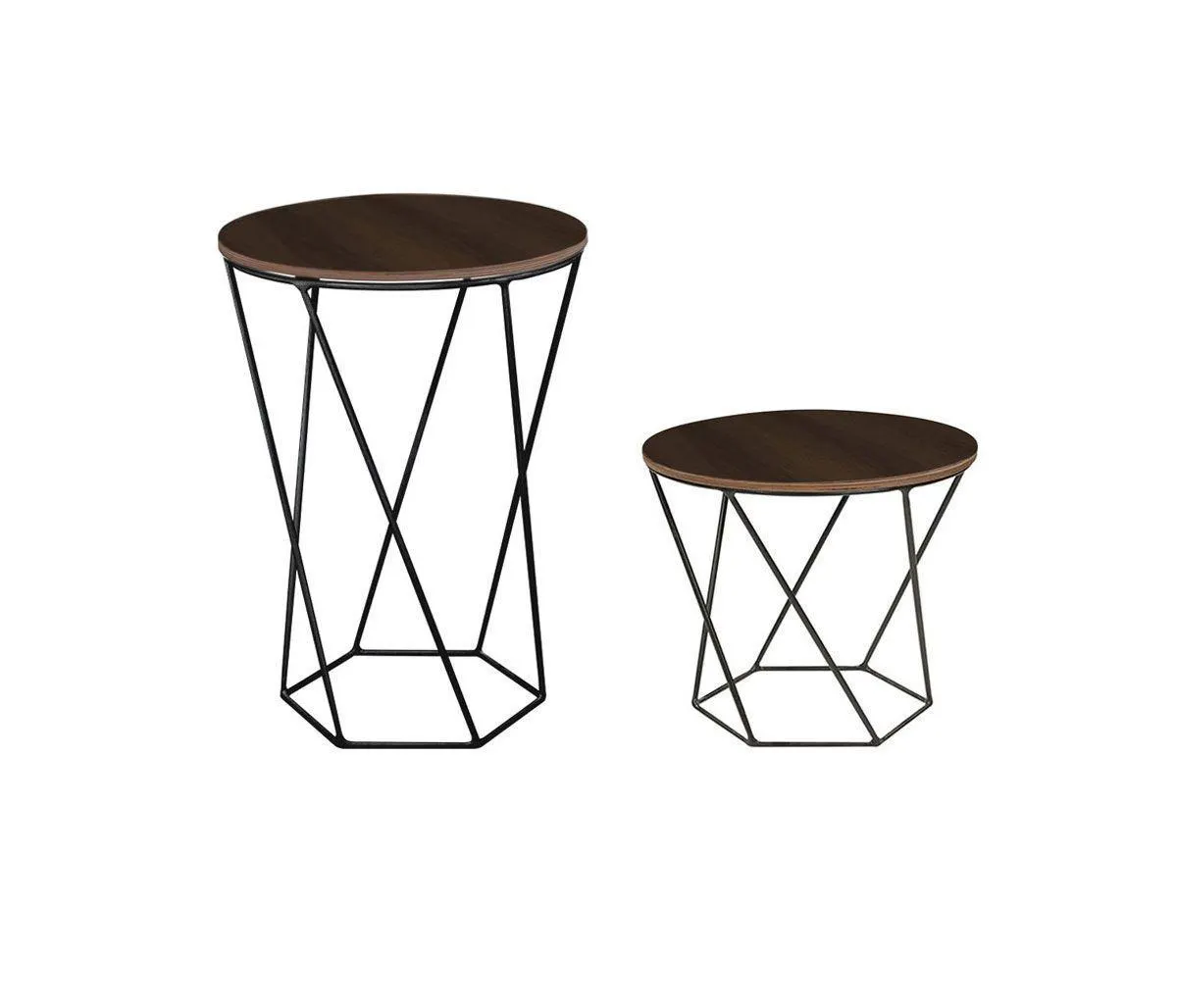 Set de 2 Mesas Hexa Nogal - Negro