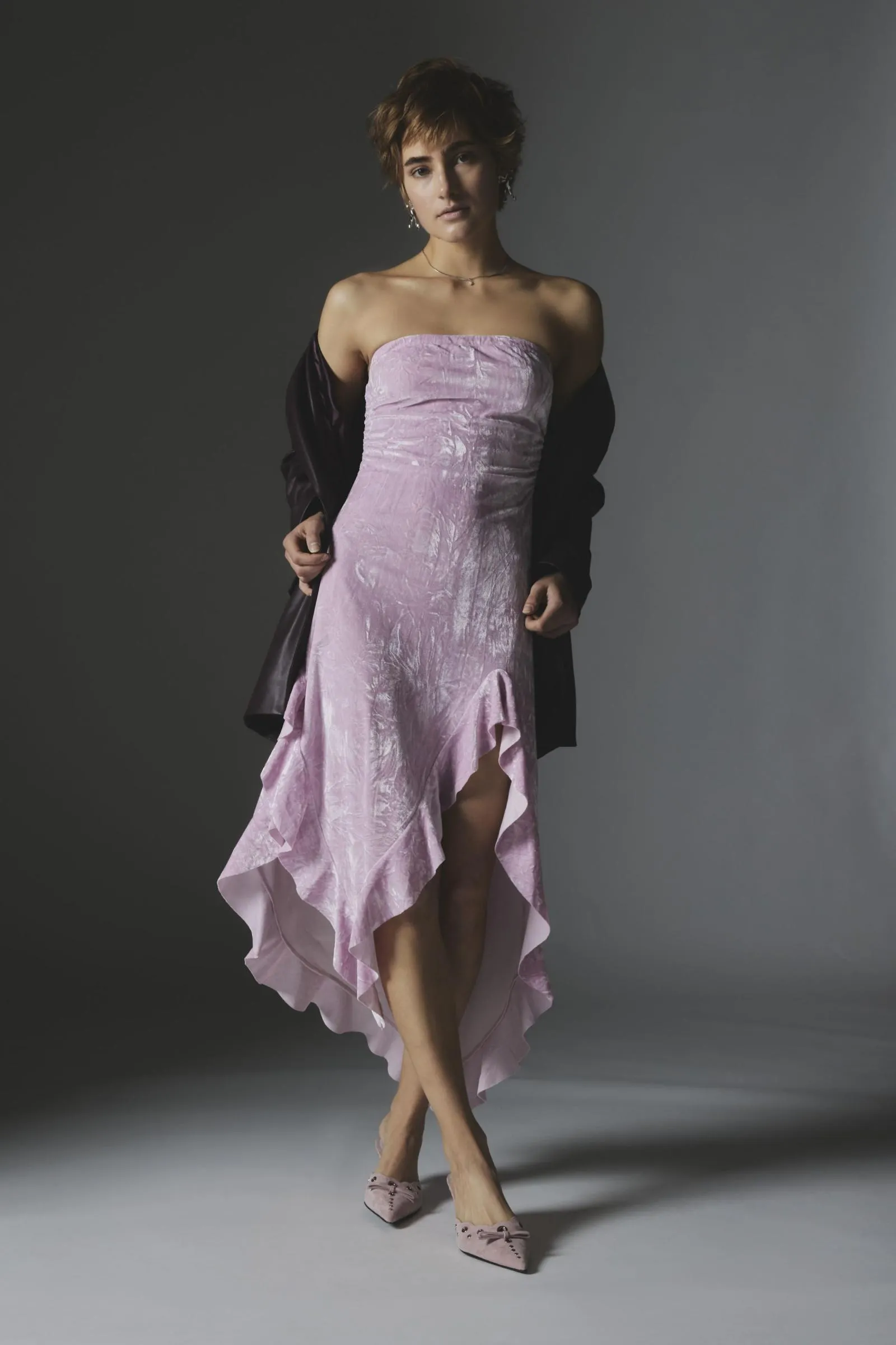 Silence + Noise Luna Velvet Strapless Midi Dress