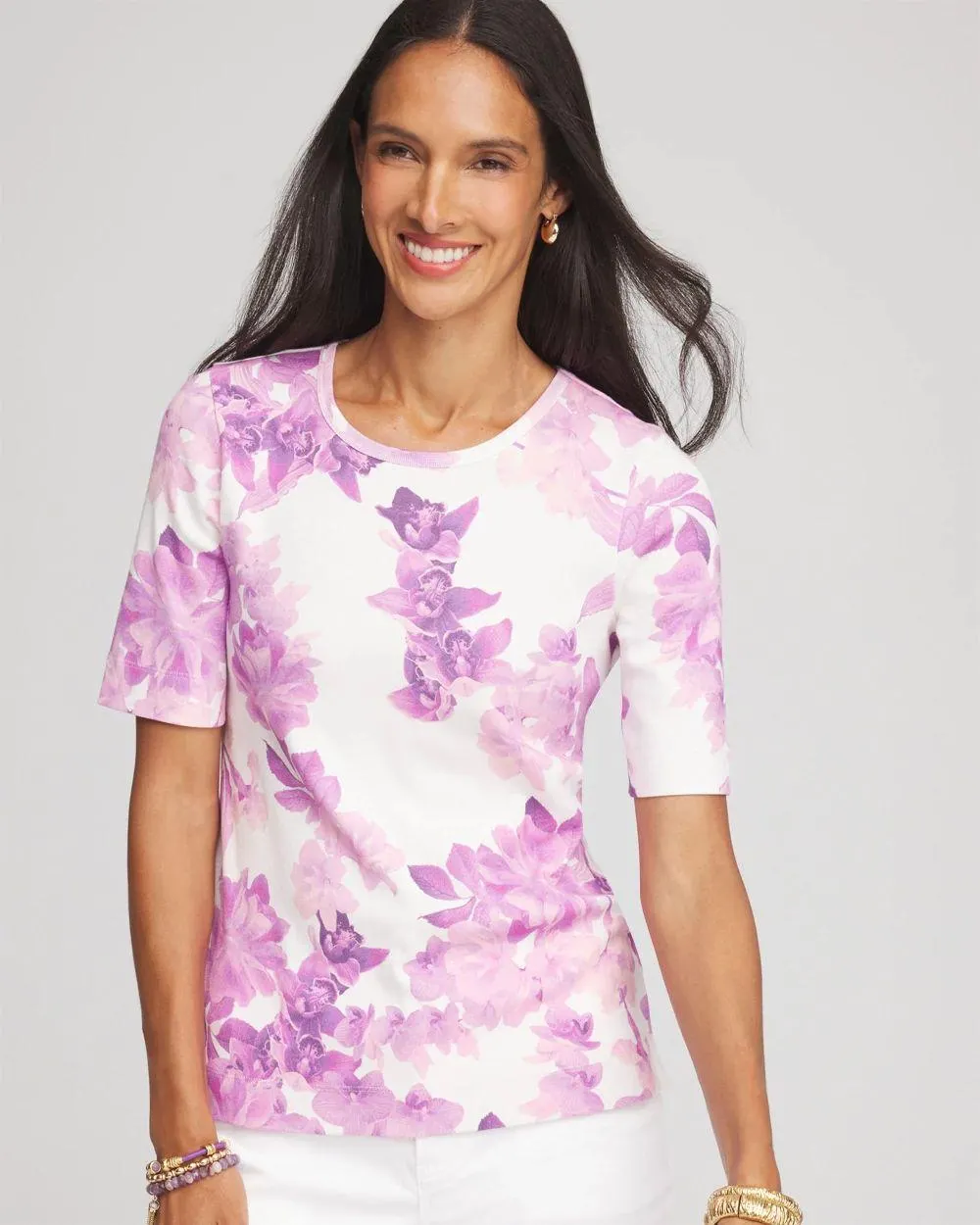 Tropical Floral Pima Crewneck Tee