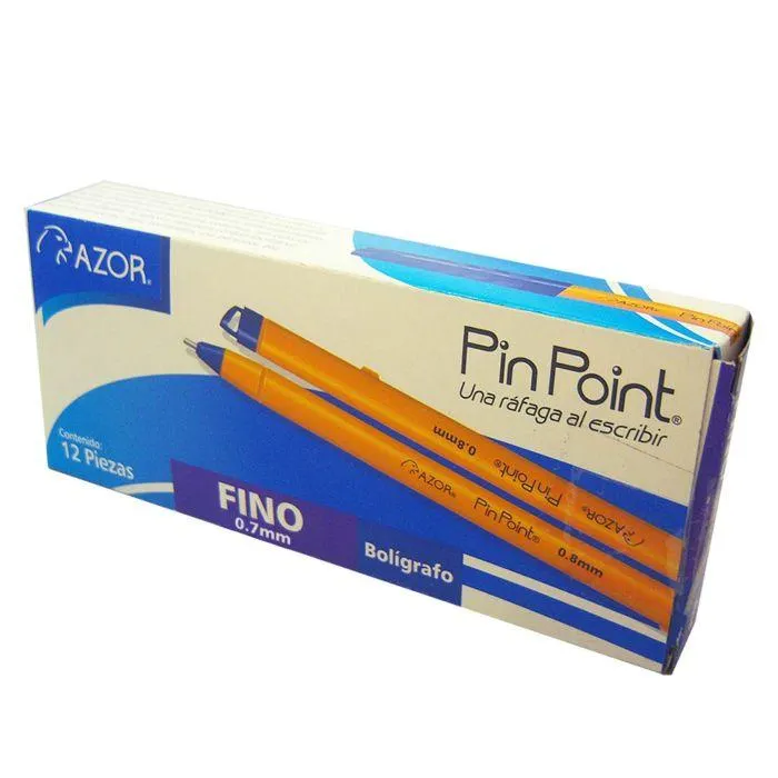 Bolígrafo Punto Fino 0.7 mm Azor Pin Point Azul, Barril Amarillo