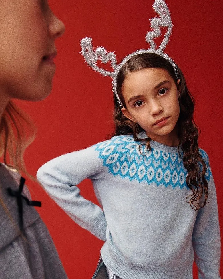Girls' metallic Fair Isle sweater in Supersoft yarn