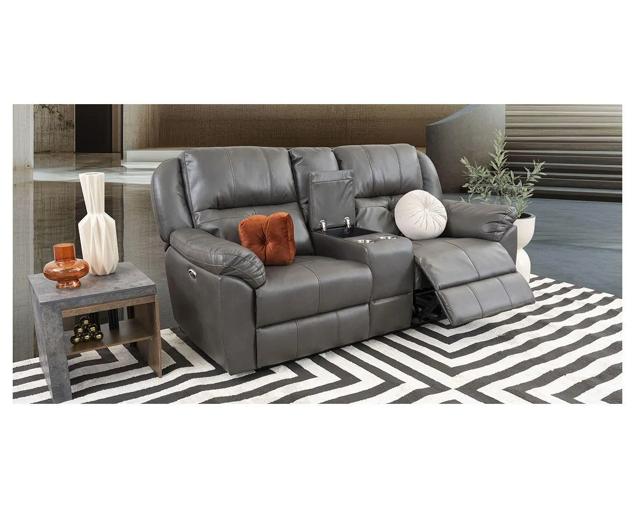 Sofá 2 Plazas Con Reclinables Eléctricos Y Consola Prescot Air Gris