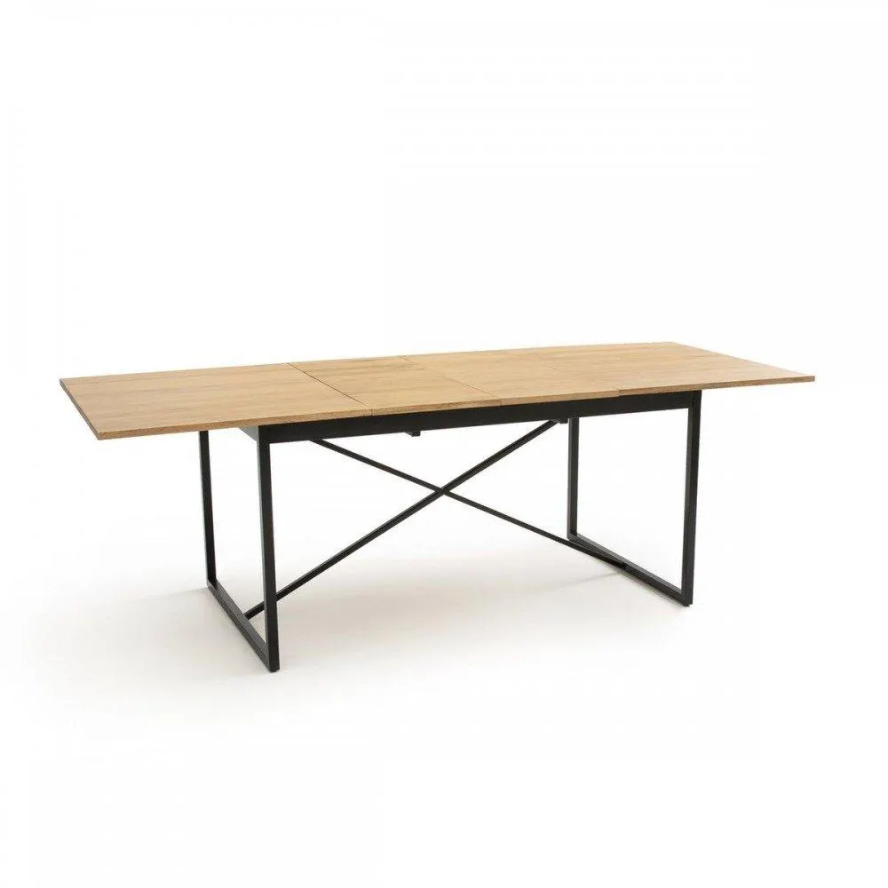 Rivera Extensible - Mesa de comedor con dos extensiones estilo industrial para 6 a 10 personas en madera de encino