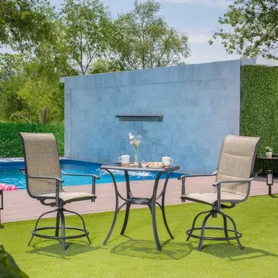 JUEGO DE JARDÍN ASHBURY BEIGE 3 PIEZAS SLING ACOJINADO ESTRUCTURA DE ACERO