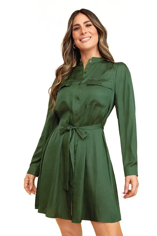 VESTIDO VERDE OLIVO CON CARTERAS 91346