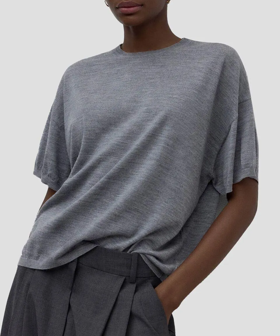 Blusa de cuello redondo con manga corta Mujer