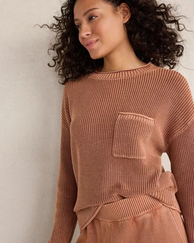 Cotton Shaker Stitch Pocket Crewneck