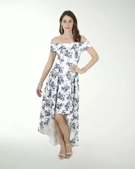 VESTIDO CC TECHNO ESTAMPADO CON CAUDA