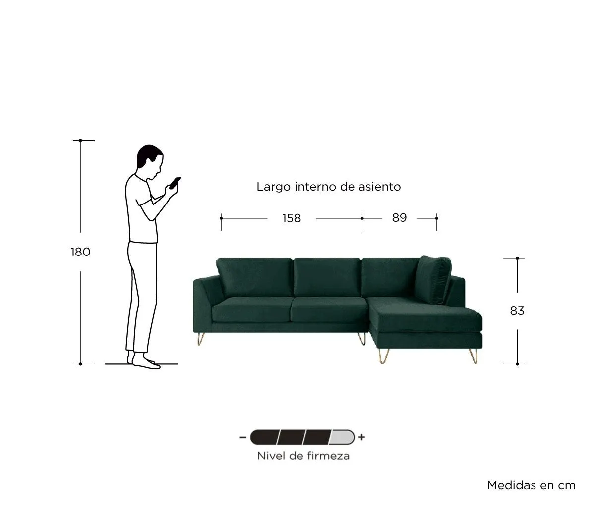 Sala esquinera derecha Yoco terciopelo - Verde