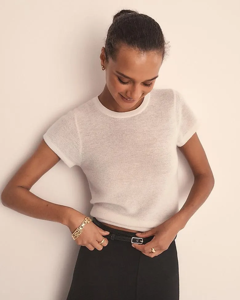 Ribbed featherweight cashmere tee