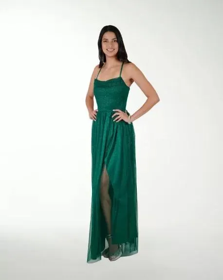 VESTIDO CL IMPERIAL GLITTERÂ CON DRAPEADO EN ESCOTE