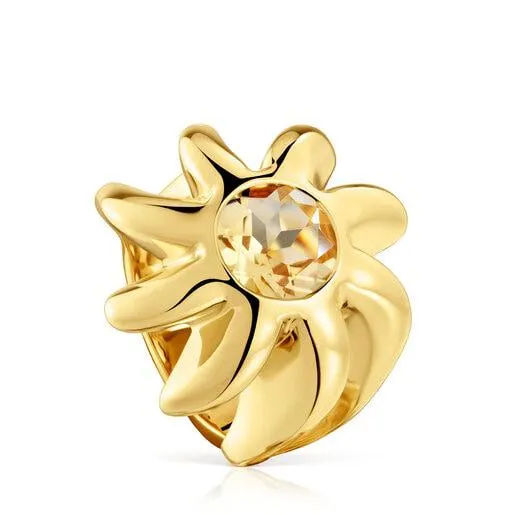 Anillo sello con baño de oro 18 kt sobre plata y citrino Galia