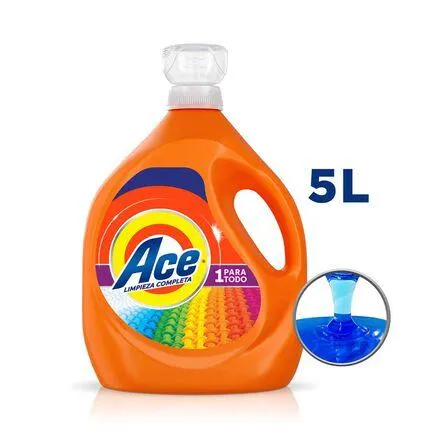 Detergente Líquido Ace 1 Para Todo, Aroma Limpio y Fresco, Sin Residuos, Actúa Profundamente sin Dañar las Fibras, para Ropa Blanca y de Color, 80 lavadas (5L)