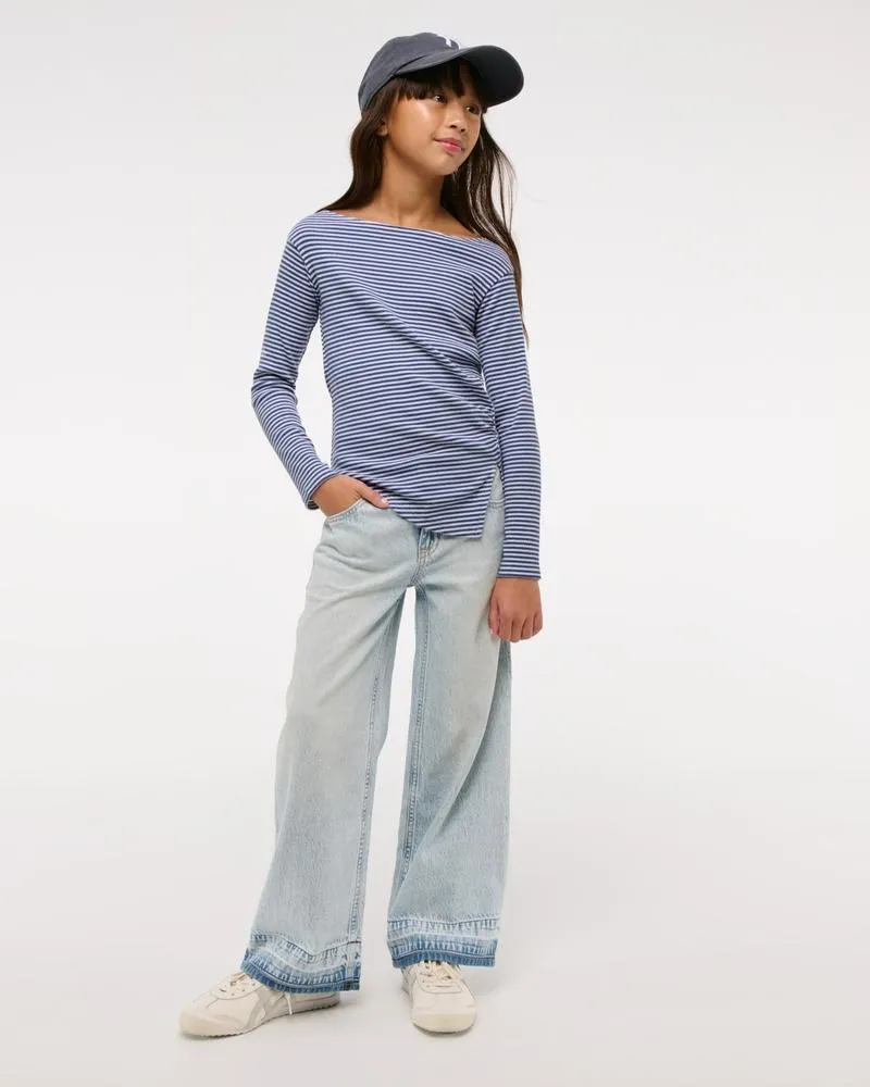 long-sleeve off-the-shoulder asymmetrical rib tee