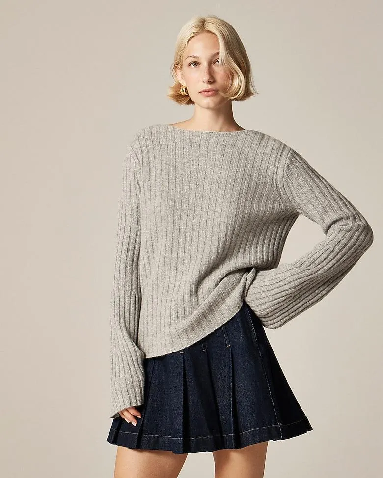 Ribbed boatneck sweater in vintage wool